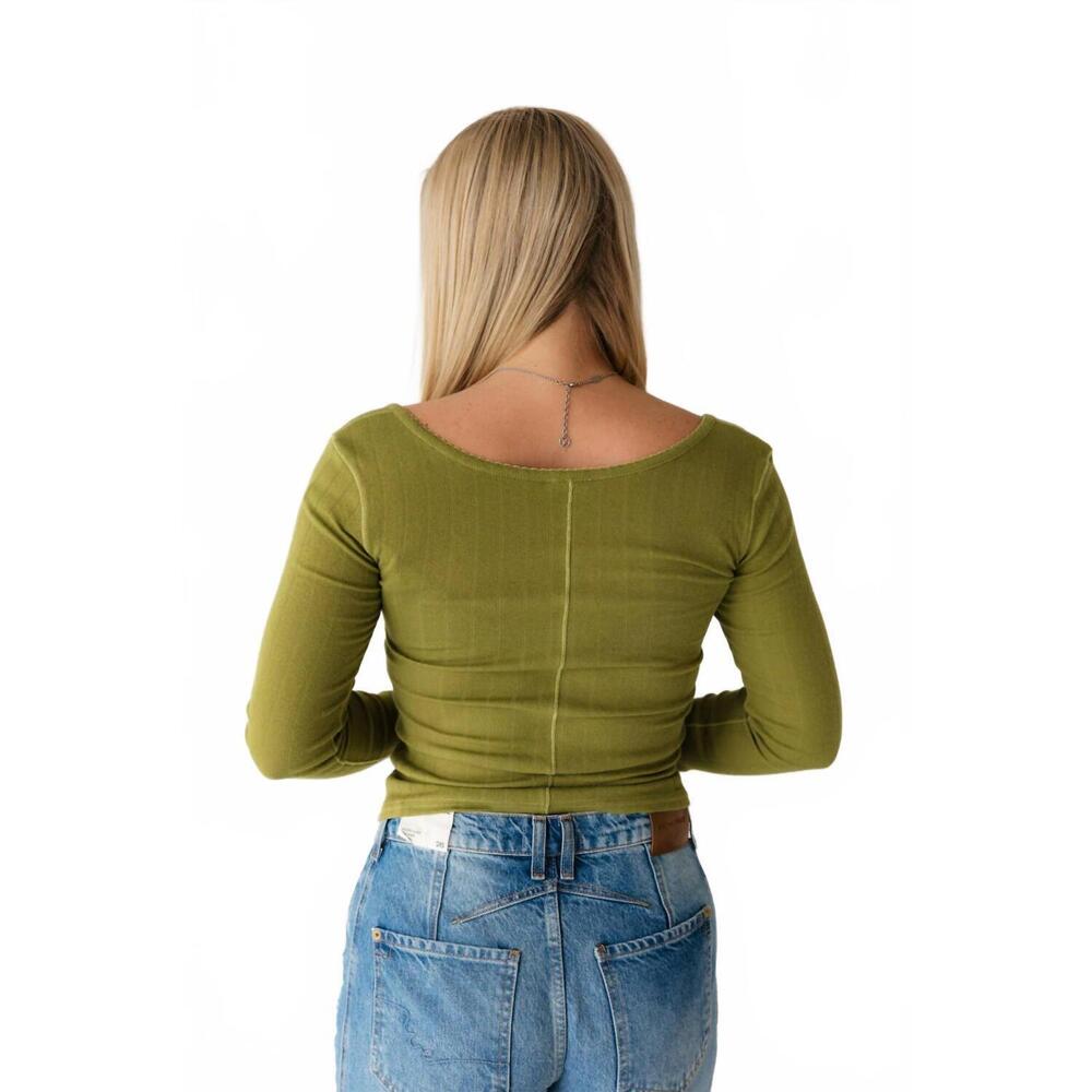 NEW FREE PEOPLE end game pointelle long sleeve top in fresh sprouts - Picture 5 of 7